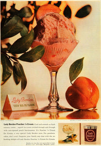 1961 Ad Lady Borden Peaches N Cream Ice Cream Dish Dessert Sweets Dairy SEP5
