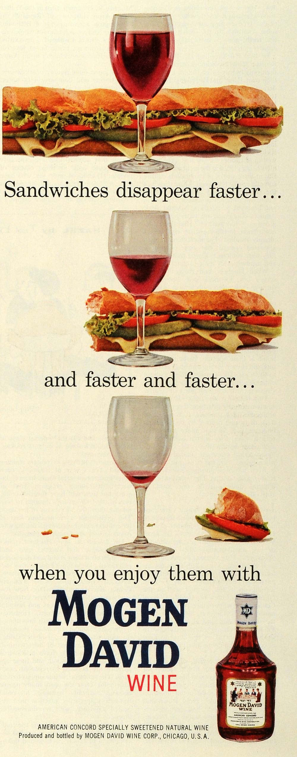 1959 Ad Mogen David Wine Sub Sandwich Concord Grapes Alcoholic Beverage SEP5