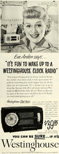 1952 Ad Westinghouse Clock Radio Eve Arden American Actress CBS Radio SEP5