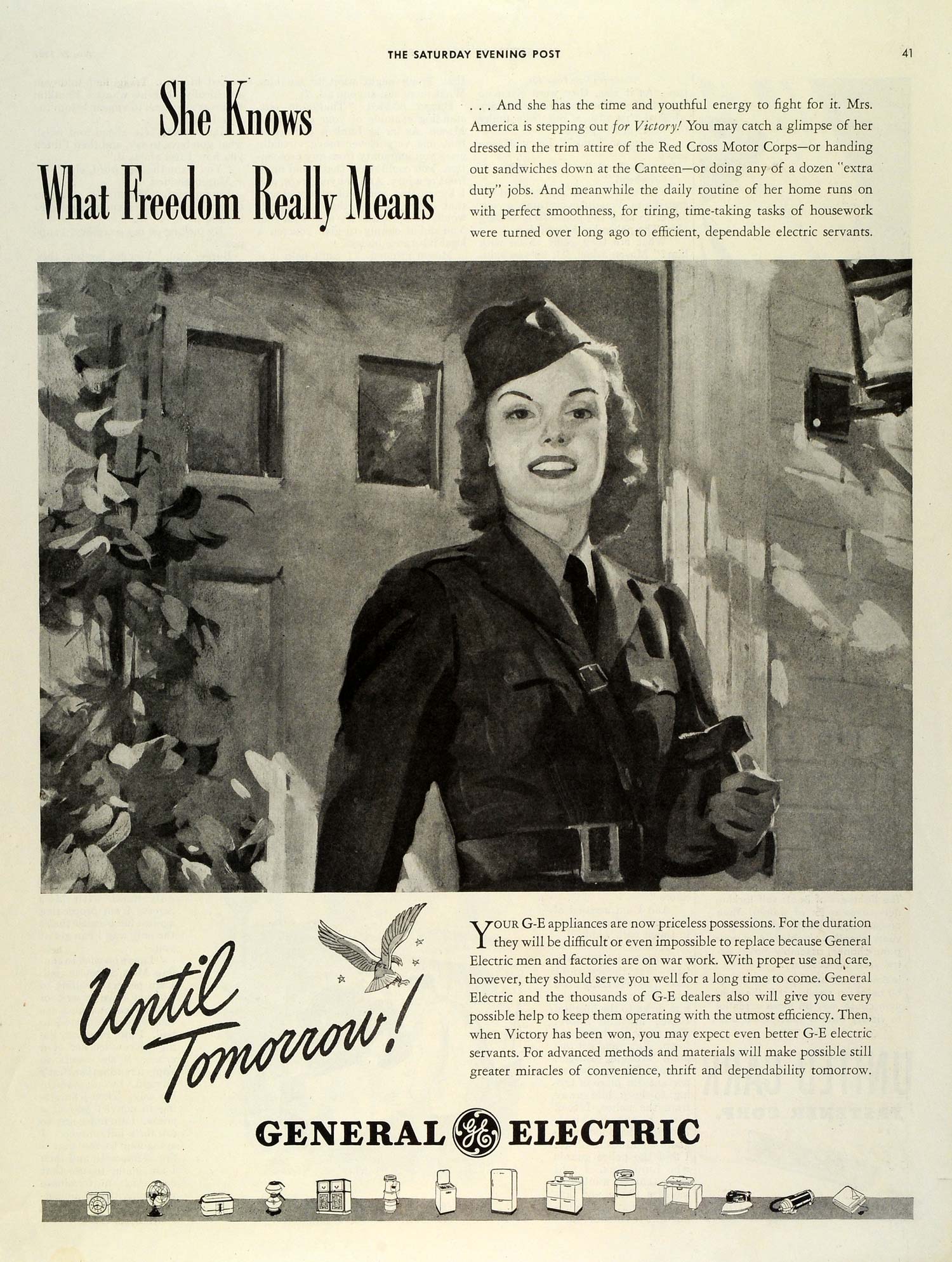 1942 Ad Red Cross Motor Corps Woman World War II General Electric SEP5