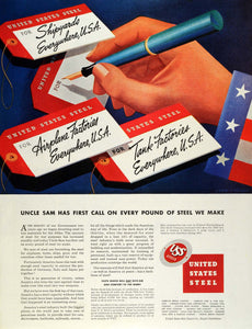 1942 Ad United States Steel Patriotic Uncle Sam First Call WWII Fred Chance SEP5