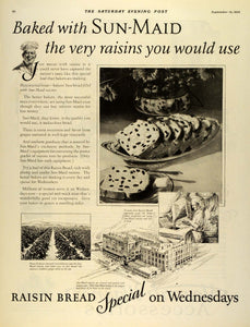 1925 Ad Sun-Maid Raisin Plant Bakers Bread Vineyards Factory Wednesday SEP5