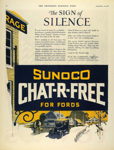 1925 Ad Sunoco Chat-R-Free Ford Cars Sun Oil Lubrication Bands Mackenzie SEP5
