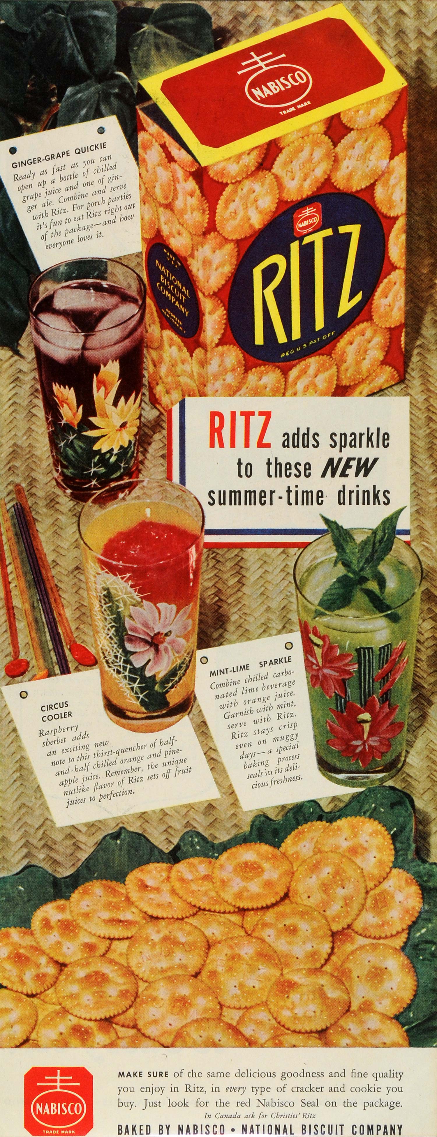 1942 Ad Ritz Cracker Drink Circus Cooler Ginger Grape Quickie Mint Lime SEP5