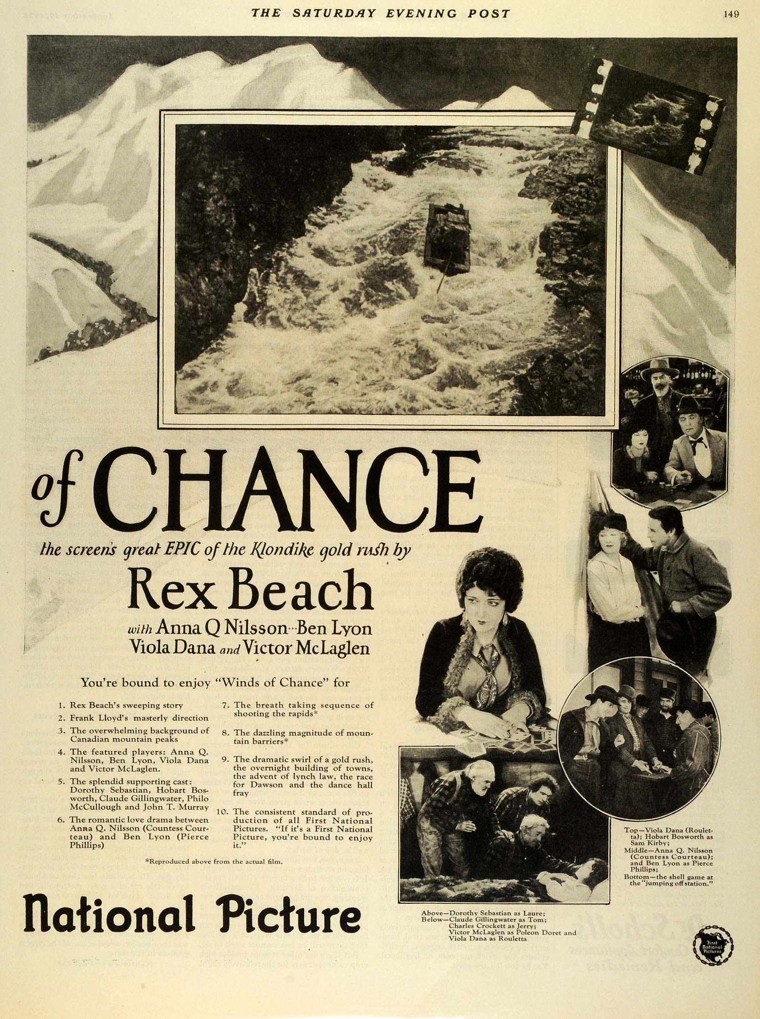 1925 Movie Ad Frank Lloyd Winds Chance First National Picture Rex Beach Ben SEP5