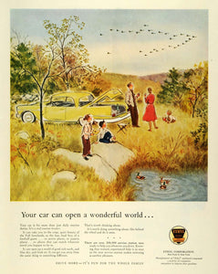 1957 Ad Ethyl Logo Gasoline Vintage Automobile Family Picnic Ducks SEP6