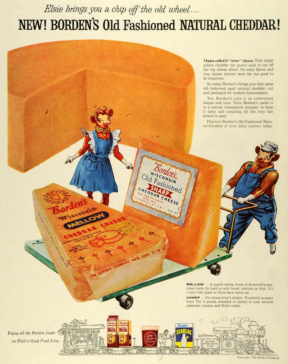 1955 Ad Borden Co Cows Cartoons Wisconsiin Mellow Cheddar Cheese Sharp SEP6