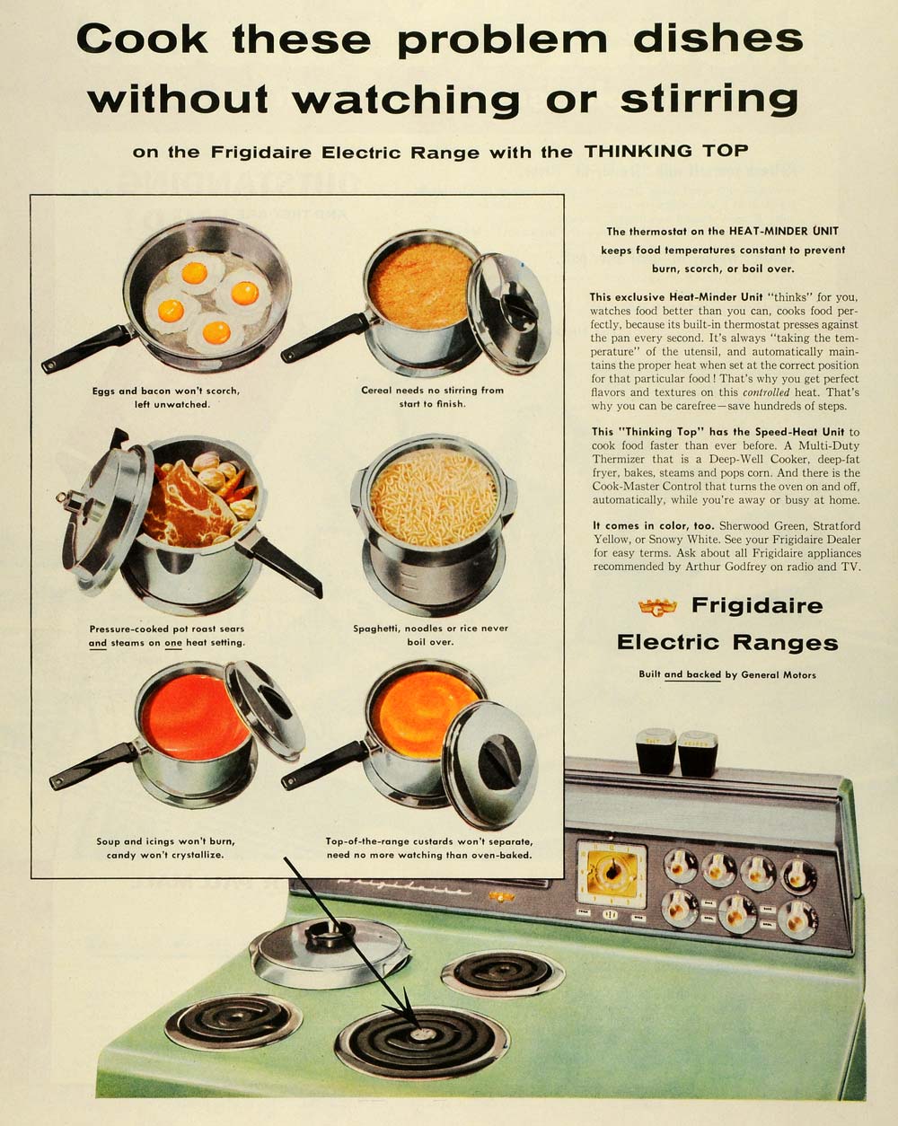 1955 Ad Frigidaire Electric Ranges Appliances Cooking Meals Cook-Master SEP6