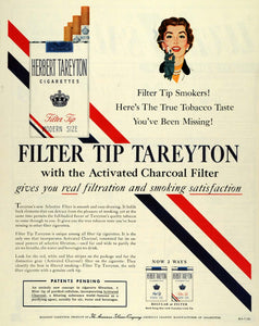 1955 Ad American TobaccoHerbert Tareyton Cigarettes Cork Tip Packs Woman SEP6