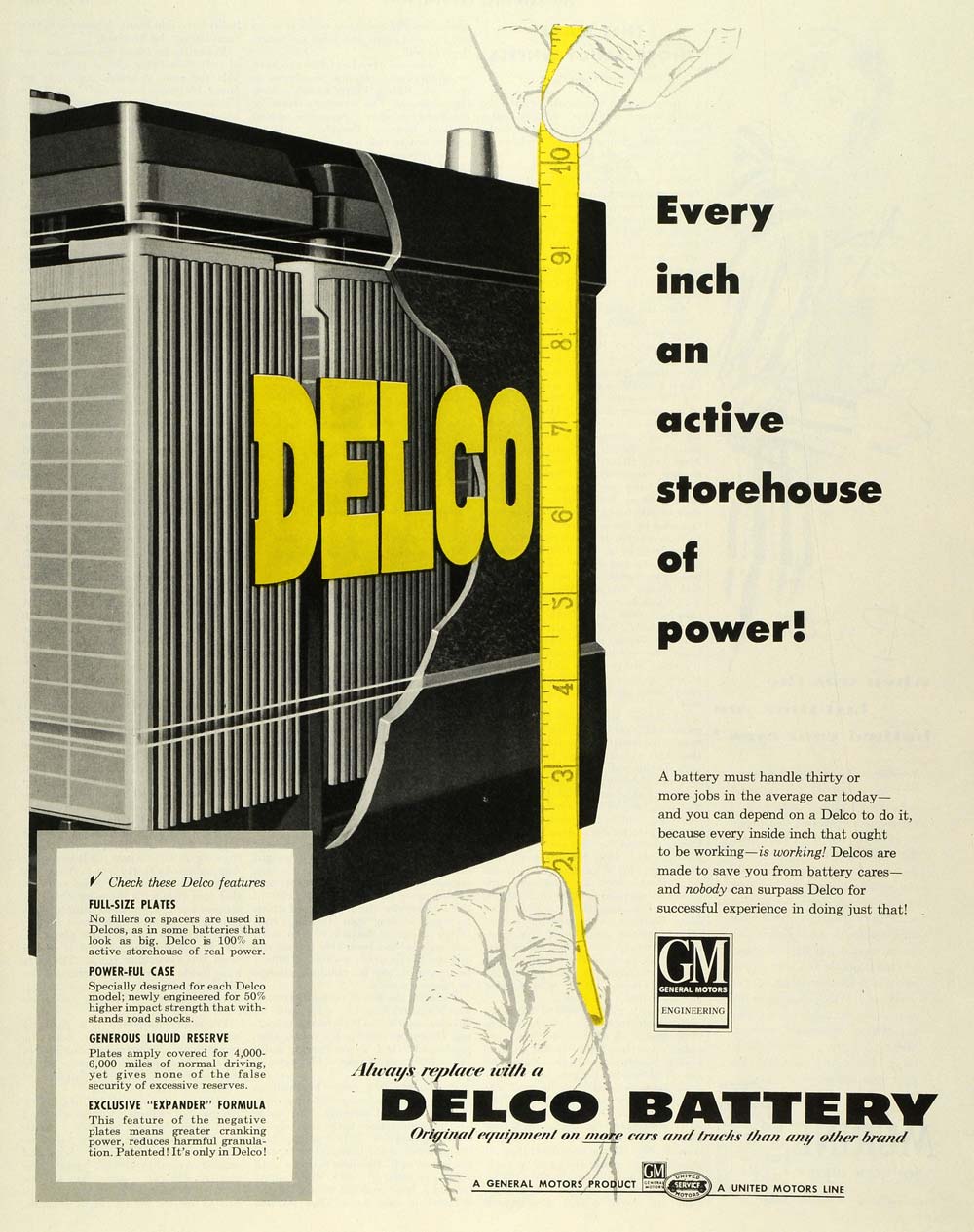 1954 Ad Delco Battery General Motors Logo Car Equipment Motor Vehicle SEP6