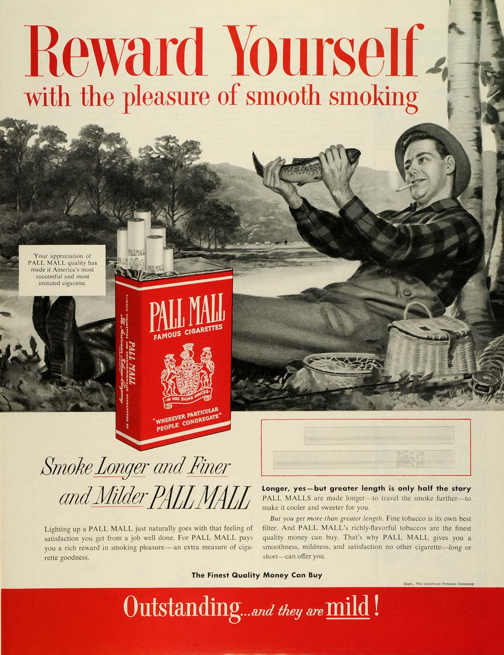 1954 Ad American Tobacco Co Fishing Fisherman Fish Pall Mall Cigarettes SEP6
