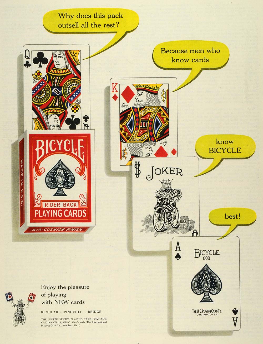 1953 Ad Playing Card Bicycle Queen of Clubs King of Diamonds Ace of Spades SEP6