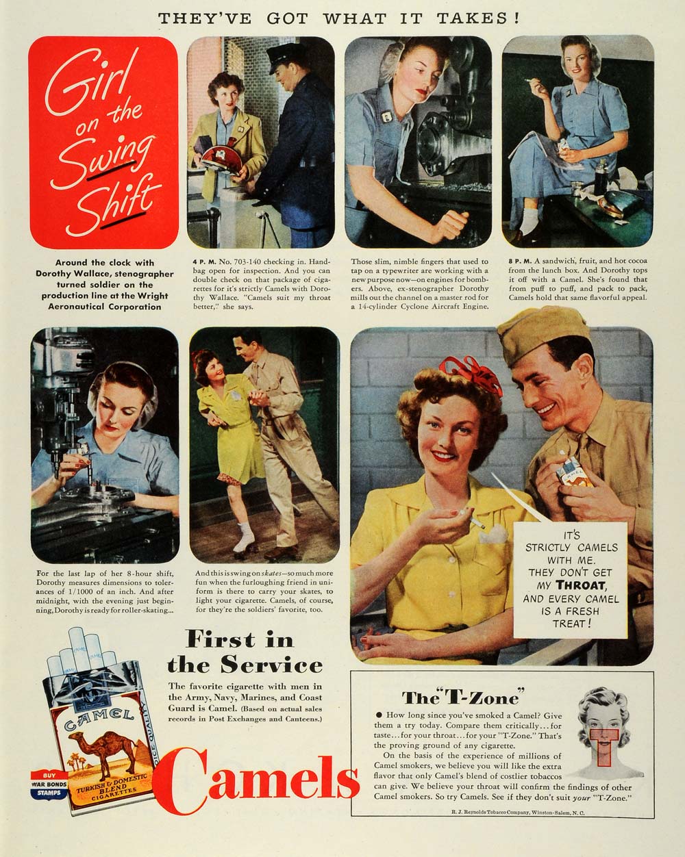 1943 Ad R J Reynolds Cigarettes Winston-Salem Rosie the Riveter Women War SEP6