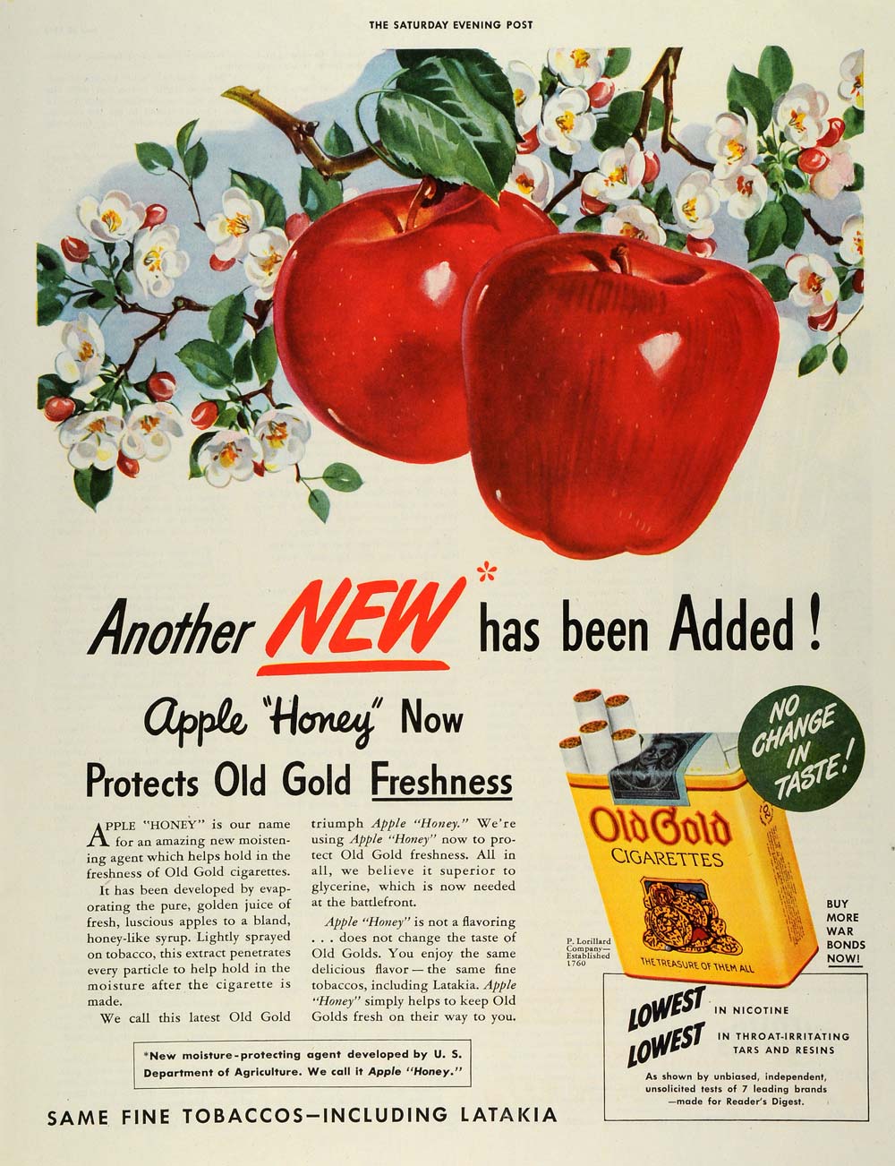 1943 Ad P Lorillard Co Apple Tree Honey Old Gold Cigarettes Tobacco SEP6