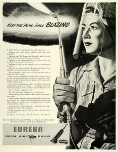 1943 Ad Eureka Vacuum Cleaner Co Homefront WWII Woman Worker Rosie the SEP6