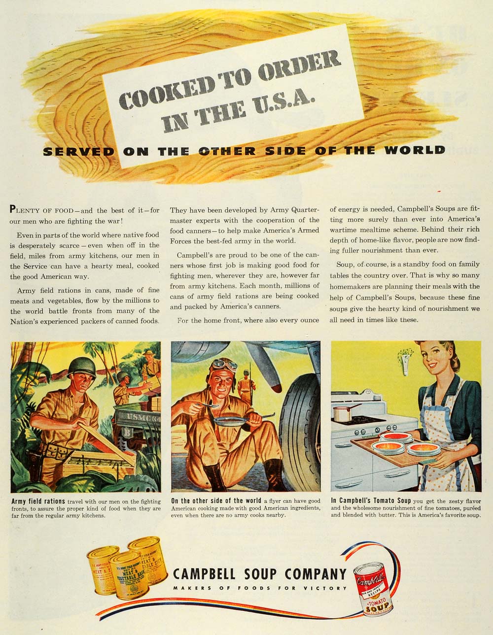 1943 Ad Campbells Tomato Soup WWII War Food Rationing Conservation Army SEP6