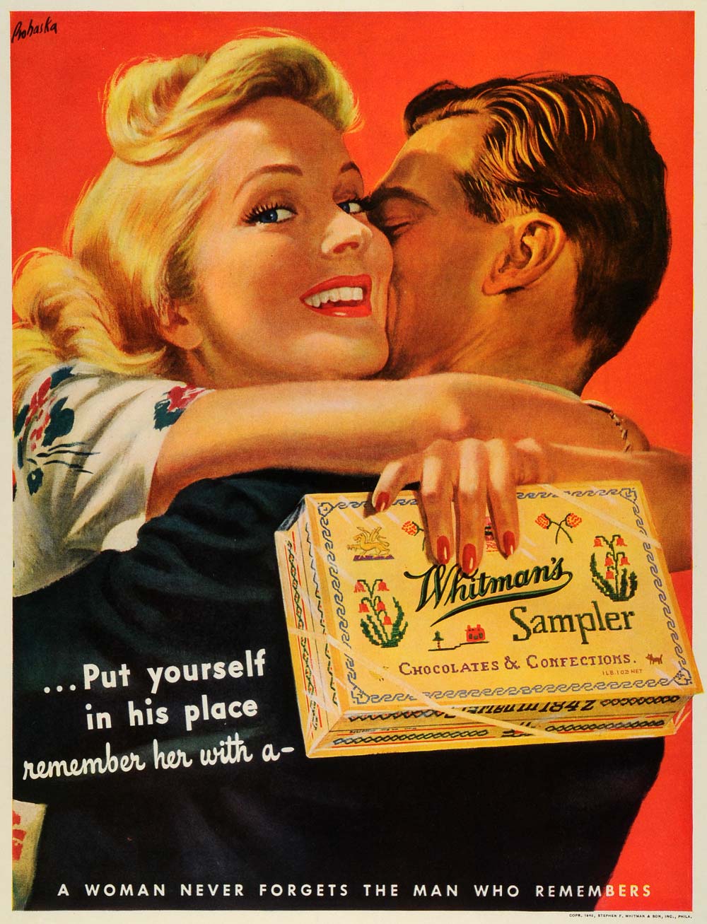 1942 Ad Whitmans Sampler Chocolates Confections Romantic Couple Ray SEP6