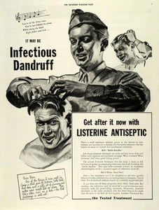 1943 Ad Antiseptic Listerine Dandruff Scalp Massage WWII War Military Mom SEP6
