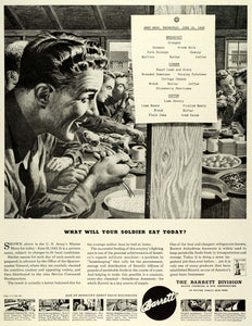 1943 Ad Barrett Chemical Engineering WWII War Production Army Menu Food SEP6
