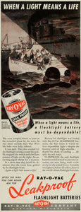 1943 Ad Ray O Vac Leakproof Flashlight Batteries WWII War Production Rescue SEP6