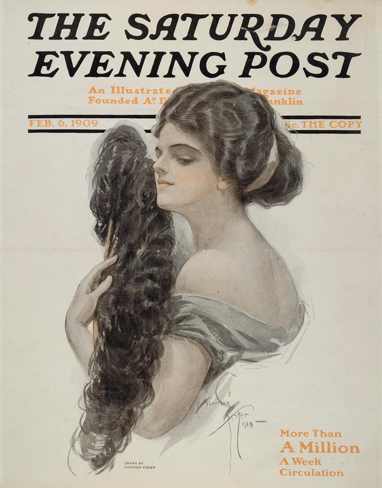 1909 Harrison Fisher SEP Post Cover Woman Girl Portrait - ORIGINAL SEP