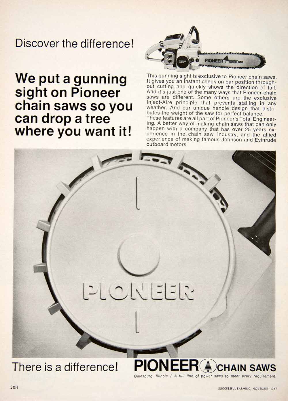 1967 Ad Pioneer Chain Saw Evinrude Galesburg Illinois Farming Tool Implement SF1