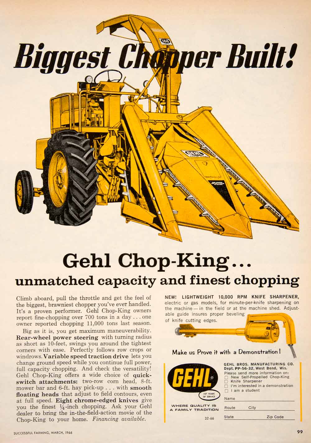 1966 Ad Chopper Gehl Chop-King Brothers West Bend Wisconsin Farmer Farming SF1