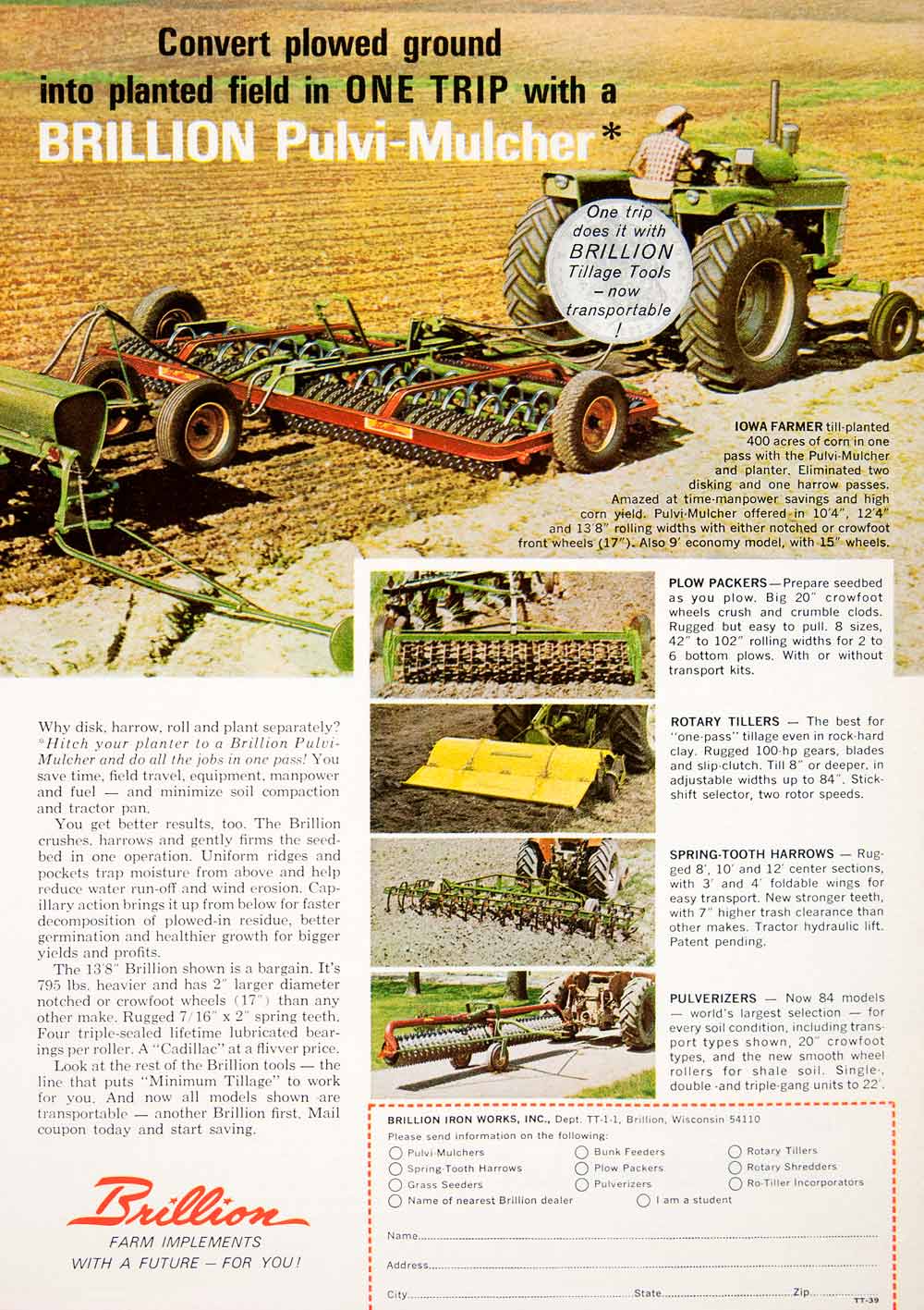 1966 Ad Brillion Farm Implements Wisconsin Farmer Iowa Farming Pulvi-Mulcher SF1