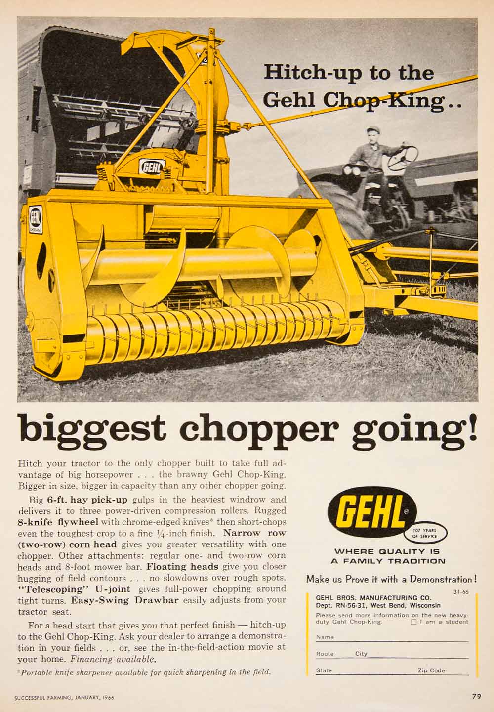 1966 Ad Gehl Brothers Manufacturing West Bend Wisconsin Farming Hay Chopper SF1