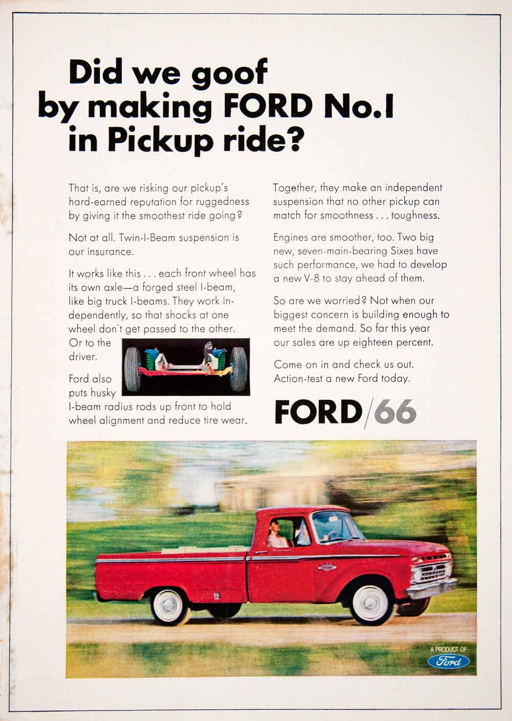 1965 Ad Ford 66 Pickup Truck Automobile Transportation V8 Engine Chassis SF1