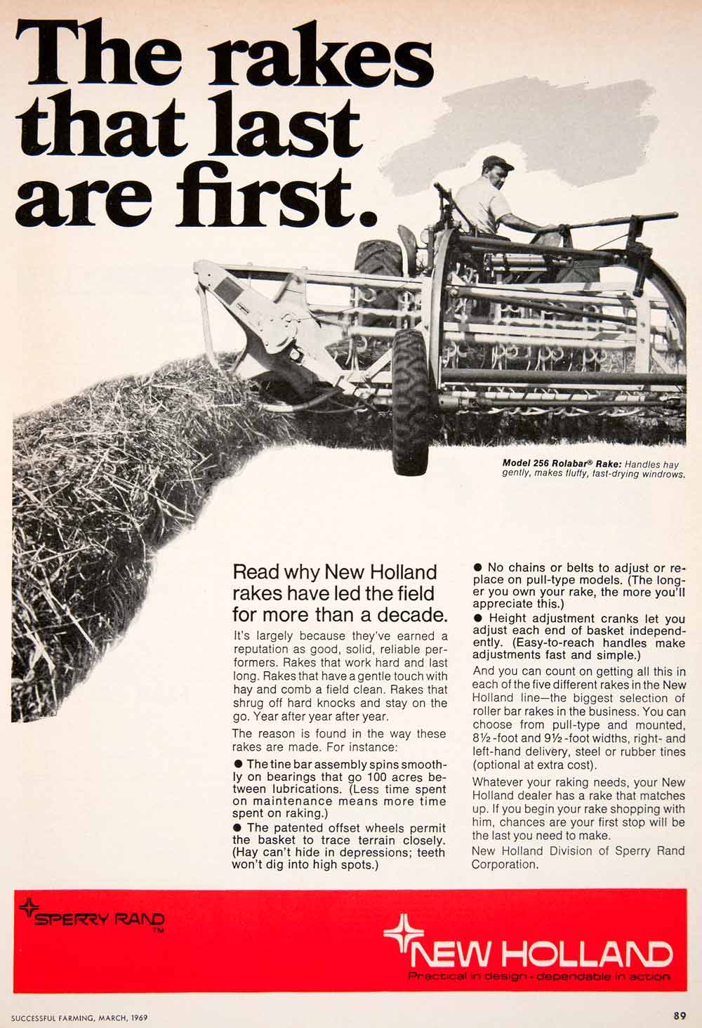 1969 Ad Sperry Rand New Holland Rolabar Rake Model 256 Farming Agriculture SF1