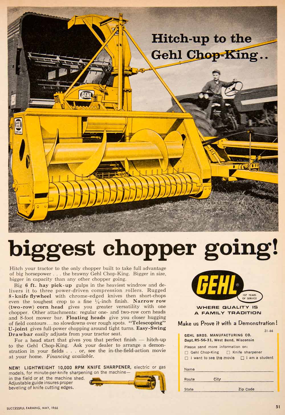 1966 Ad Gehl Chop-King Brothers Manufacturing West Bend Wisconsin Farming SF1