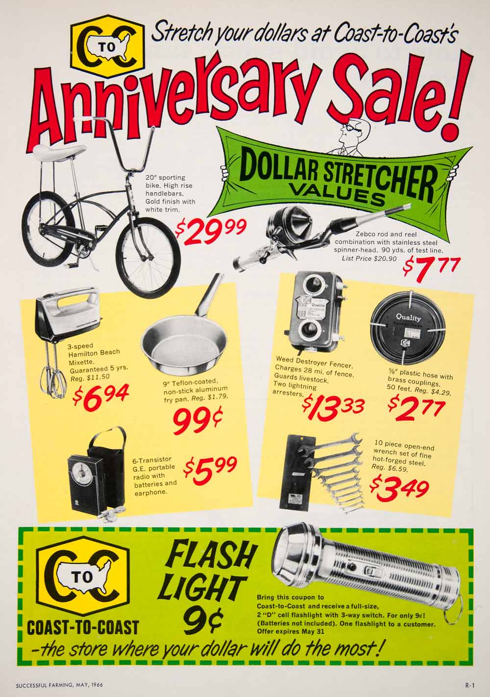 1966 Ad Coast-to-Coast Anniversary Sale Bicycle Zebco Fishing Rod Wrench Set SF1