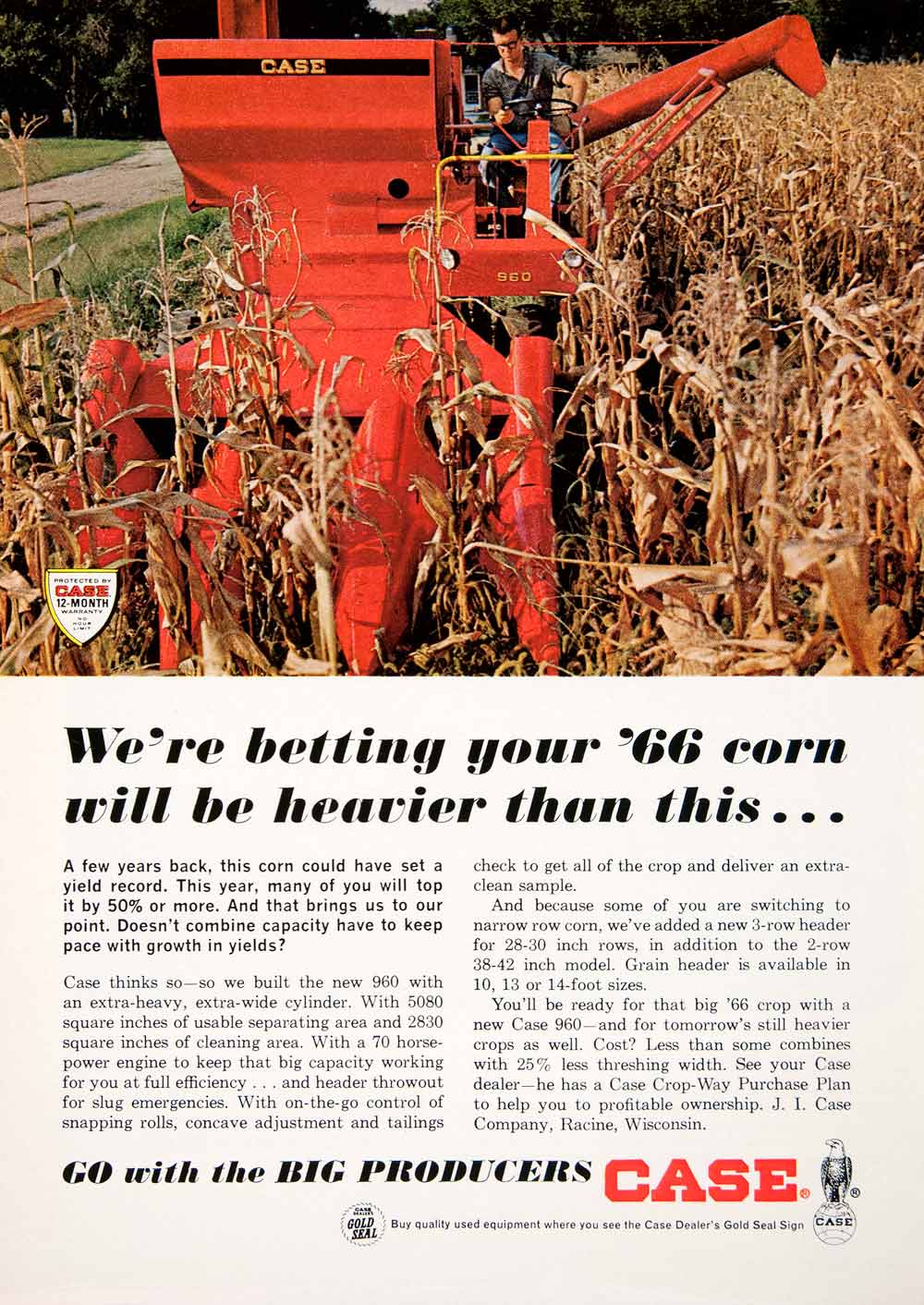 1966 Ad J I Case Racine Wisconsin Corn Crop Field Combine Agriculture SF1
