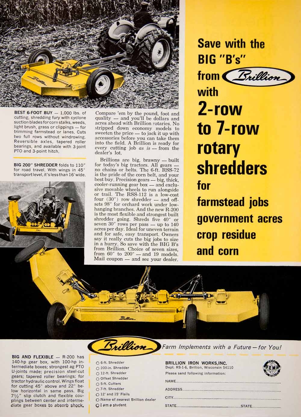 1968 Ad Brillion Wisconsin Farm Tool Tractor Farming Advertisement Harvest SF1