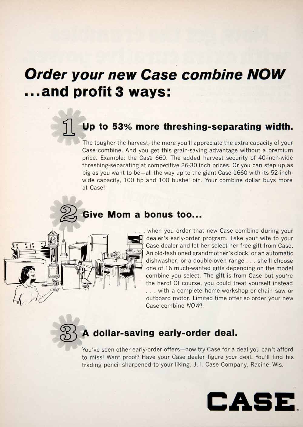 1969 Ad Case Combine Agriculture Farming Crops Harvest Mom Housewife Gift SF2