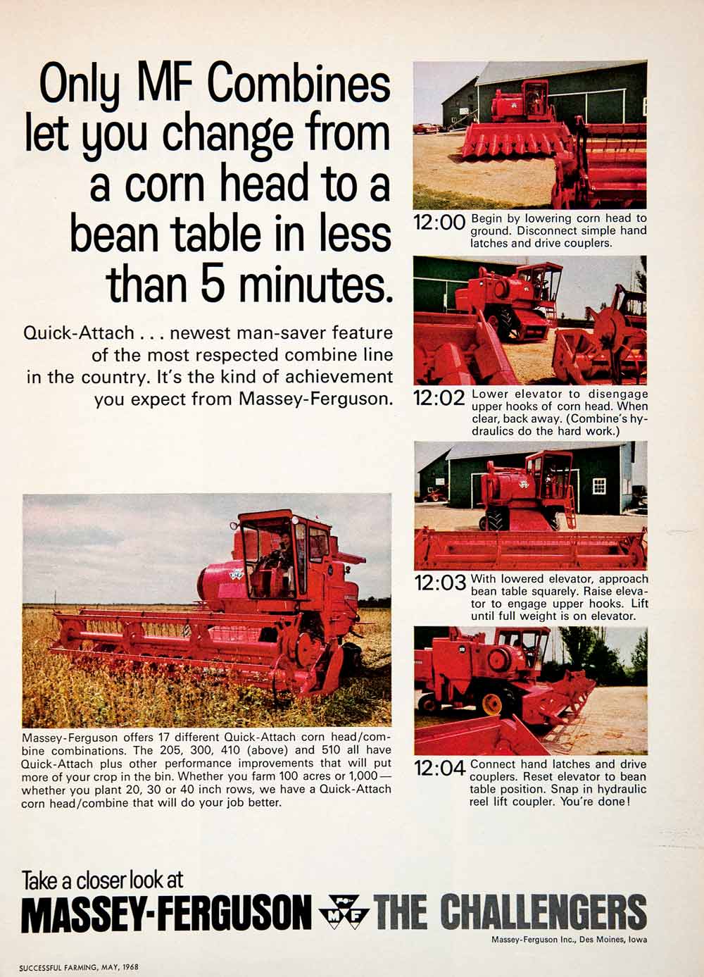 1968 Ad Massey Ferguson MF Tractor Attachments Elevator Corn Head Farm SF2