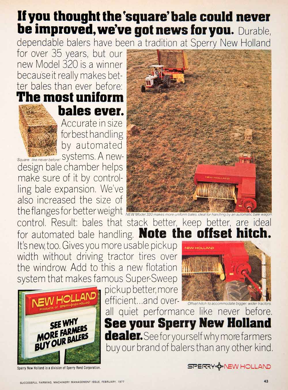 1977 Ad Sperry Holland Haying System Bale Farming Machinery Agriculture SF3