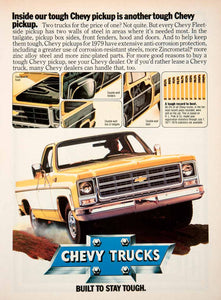 1979 Ad Chevy Trucks Pickup Tough Fleetside Zincrometal Zinc Alloy Steel SF3