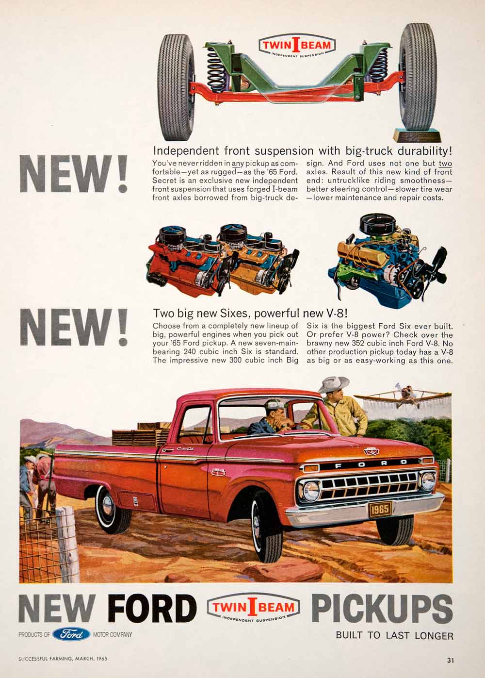 1965 Ad Ford Twin-I-Beam Pickup Truck Independent Suspension Aircraft Farm SF3