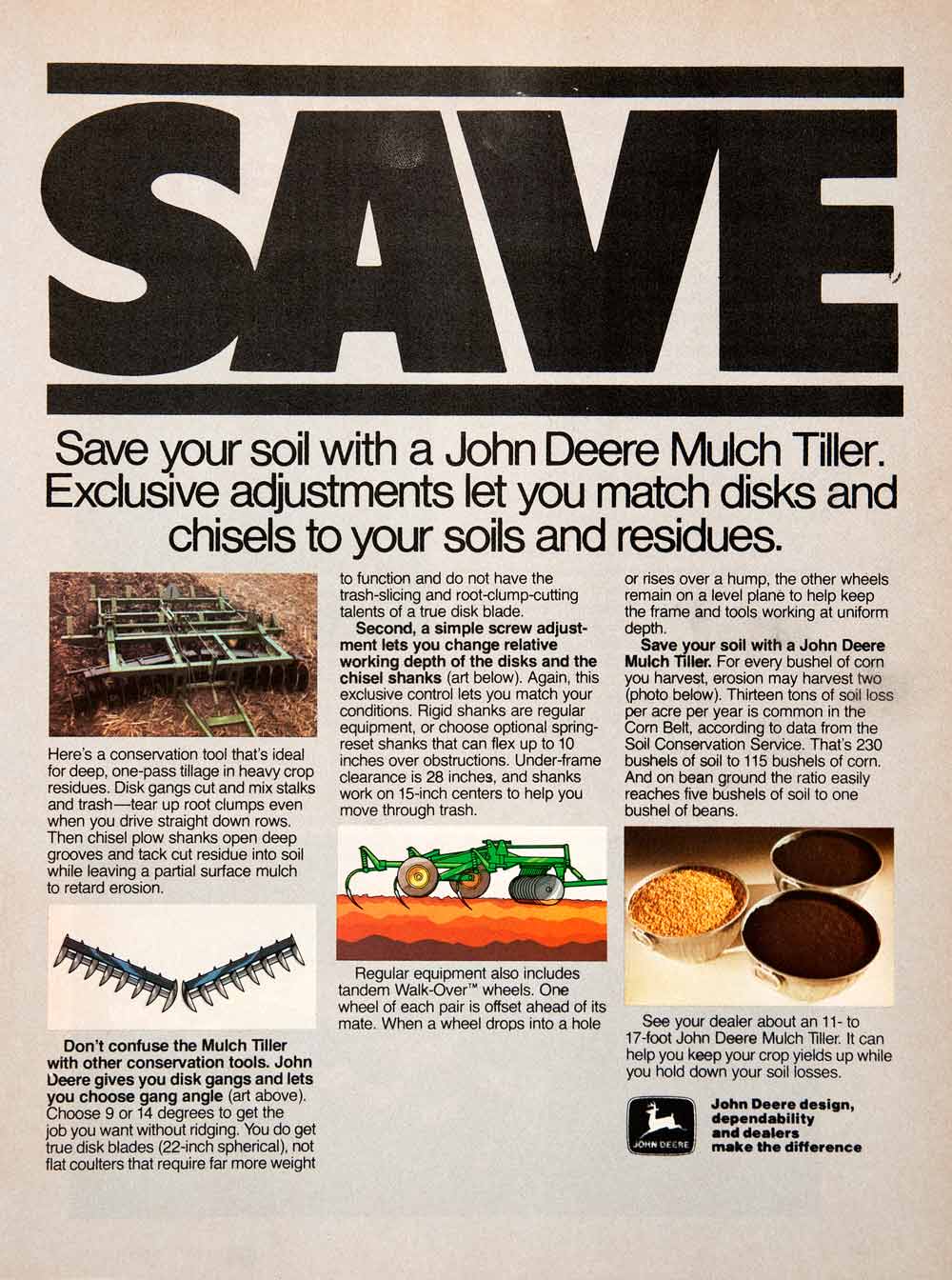 1980 Ad John Deere Mulch Tiller Conservation Gangs Shanks Farming Equipment SF3