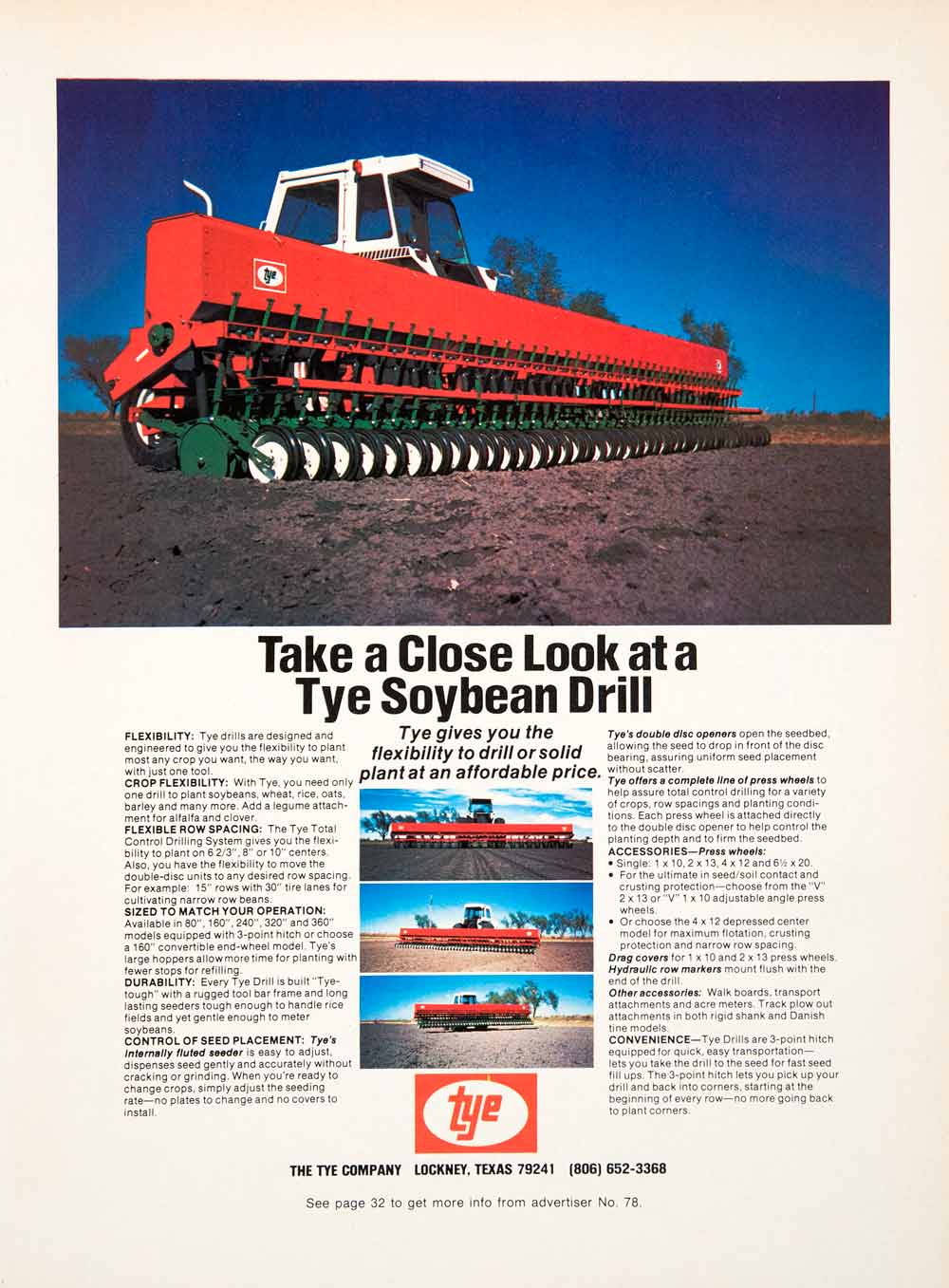 1980 Ad Tye Soybean Drill Planting Farm Equipment Machinery Agriculture SF3