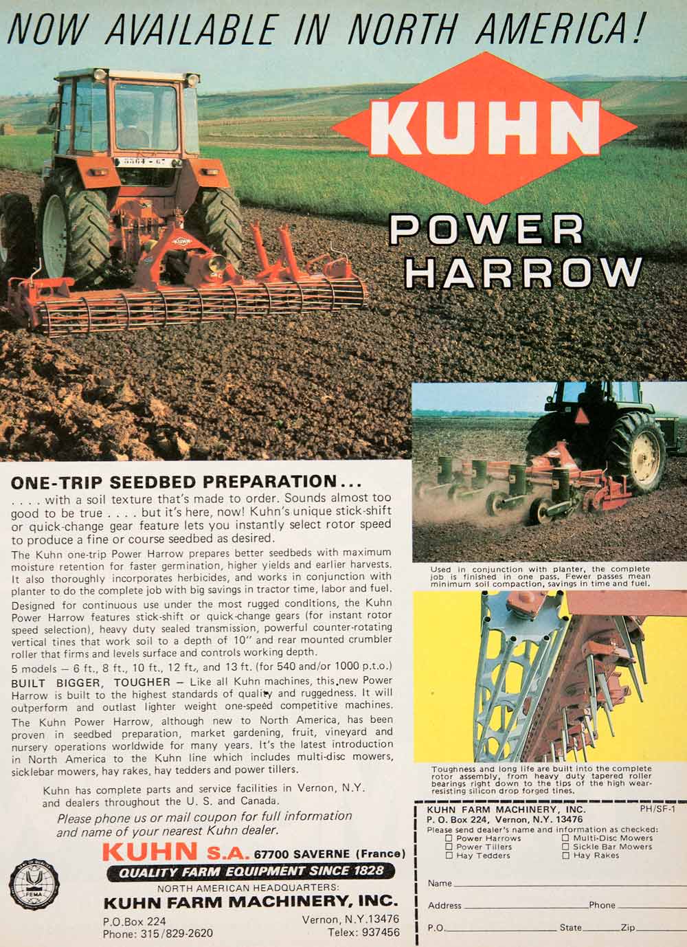 1980 Ad Kuhn Farm Equipment Machinery Agriculture Power Harrow Vernon New SF3