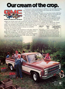1979 Ad GMC General Motors Pickup Trucks Farming Hauling Traveling Apple SF3