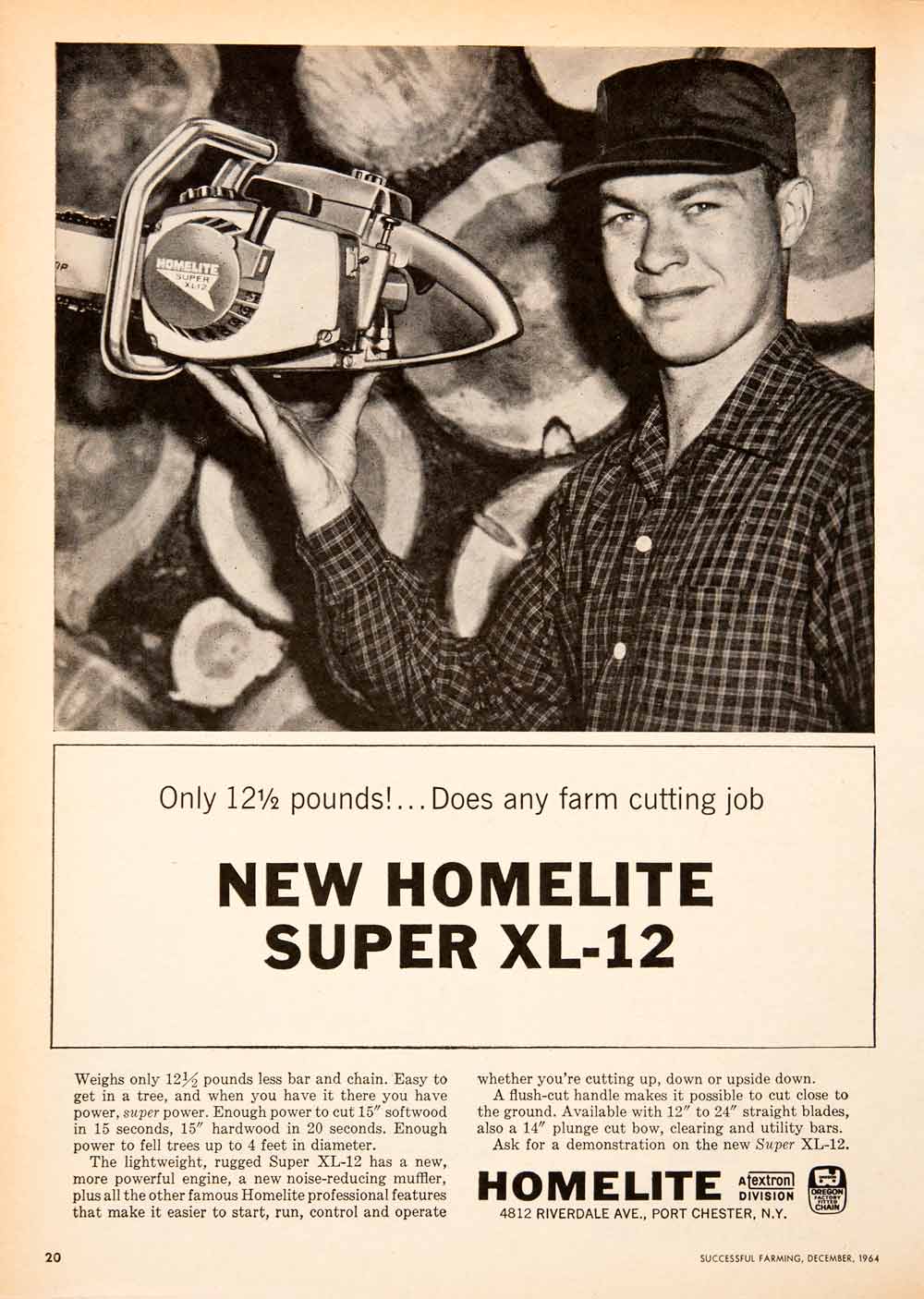 1964 Ad Homelite Chain Saw Farming Cutting Port Chester New York Textron SF3