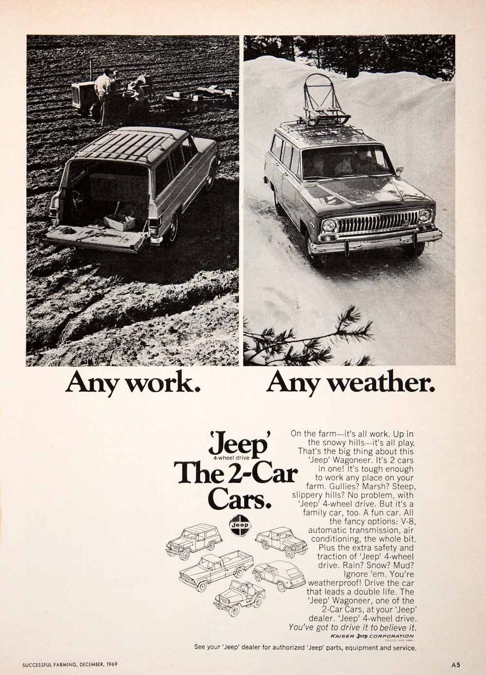 1969 Ad Kaiser Jeep Wagoneer Station Wagon Automobile Cargo Passenger Snow SF3