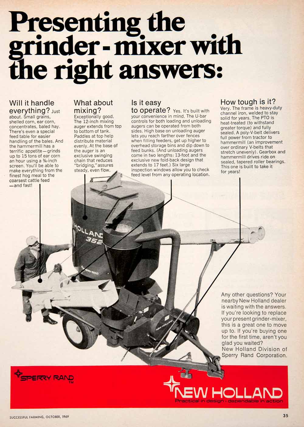 1969 Ad New Holland Speery Rand Grinder Mixer Farming Equipment Agriculture SF3