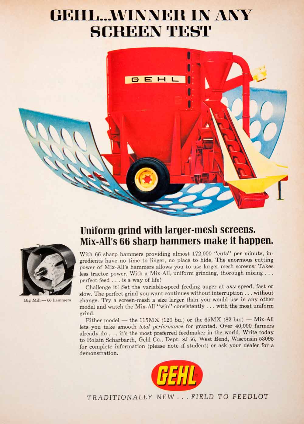 1969 Ad Gehl Mill Hammers Mix-All Grinding Mixing Feed Farm Equipment SF3