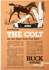 1980 Ad Colt Buck Knives Super Booklet Pocket Bolster Liner Spring Handle SF3