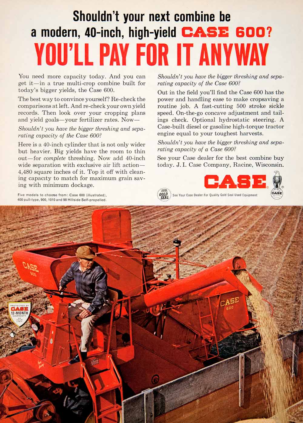 1965 Ad Case Combine Farm Equipment Machinery Agriculture Gold Seal Used SF3